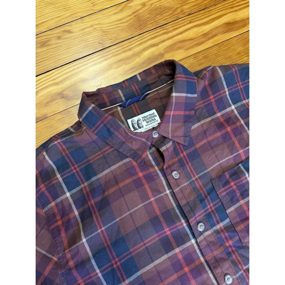 Marmot Mountain Works Mens Medium‎ Long Sleeve Brown Plaid Flannel Shirt